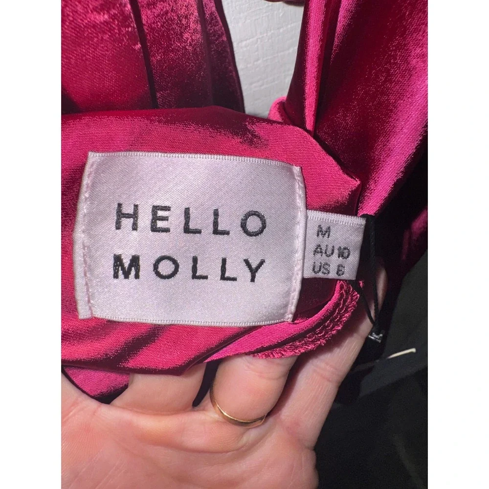 Hello Molly Mini Dress Womens Fuchsia Satin Cowl Neck Open Back 63258B04 Size M
